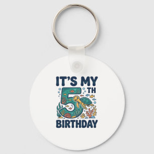 5th Birthday Sea Turtle Underwater Vector Design_1 Keychain
