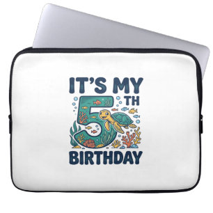 5th Birthday Sea Turtle Underwater Vector Design_1 Laptop Sleeve