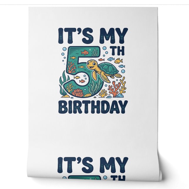 5th Birthday Sea Turtle Underwater Vector Design_1 Wallpaper (Unrolling)