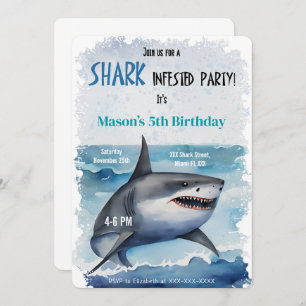 5th Birthday Shark Invitation