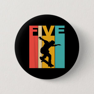 5th Birthday Skateboarding 5 Year Old Skater Party 2 Inch Round Button