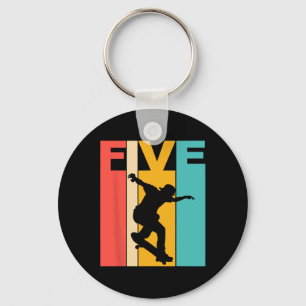 5th Birthday Skateboarding 5 Year Old Skater Party Keychain