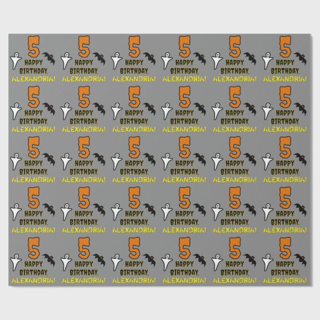 5th Birthday: Spooky Halloween Theme + Custom Name Wrapping Paper (Flat)