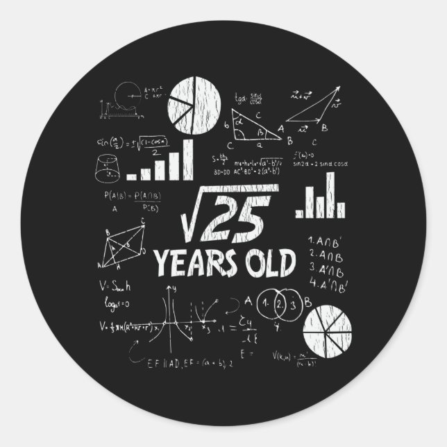 5th Birthday Square Root Math 5 Year Old Bday Gift Classic Round Sticker (Front)