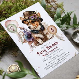 5th Birthday Steampunk Puppy Adoption Party Invitation