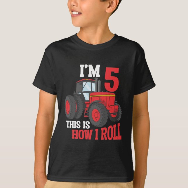 5th Birthday Tractor loving Kid 5 Year Old Farmer T-Shirt (Front)