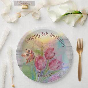 5th birthday tulip Party Plates