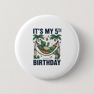 5th Birthday Turtle Hammock Vintage Engraving Desi 2 Inch Round Button