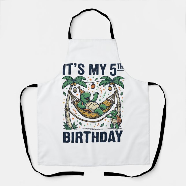 5th Birthday Turtle Hammock Vintage Engraving Desi Apron (Front)