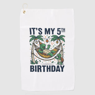 5th Birthday Turtle Hammock Vintage Engraving Desi Golf Towel