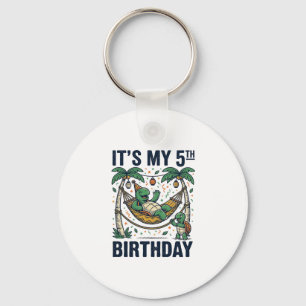 5th Birthday Turtle Hammock Vintage Engraving Desi Keychain