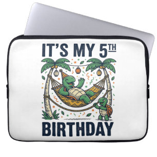 5th Birthday Turtle Hammock Vintage Engraving Desi Laptop Sleeve