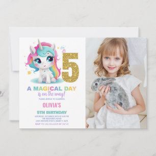 5th Birthday Unicorn Birthday Invitations photo