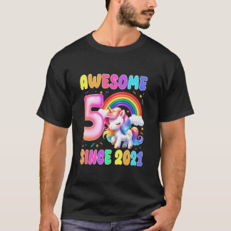 5th Birthday Unicorn Rainbow Awesome Since 2021 T-Shirt