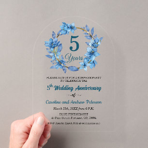 5th Blue Floral Surprise Wedding Anniversary  Acrylic Invitations