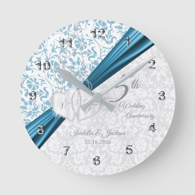 5th Blue Wedding Anniversary Keepsake Round Clock (Front)