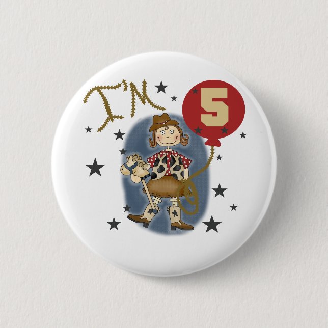 5th Cowgirl Birthday Tshirts and Gifts 2 Inch Round Button (Front)