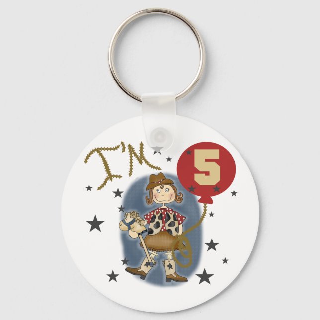 5th Cowgirl Birthday Tshirts and Gifts Keychain (Front)