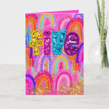 5th Cute Hot Pink Birthday Rainbow Sequin