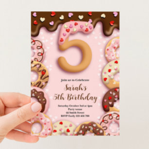 5th Doughnut Birthday Girls Invitation