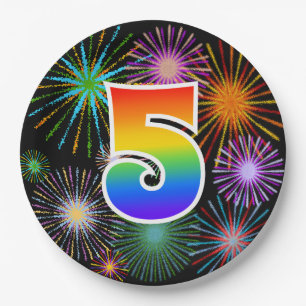 5th Event - Fun, Colorful, Bold, Rainbow 5 Paper Plate