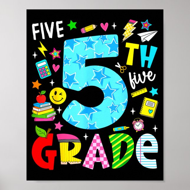 5th fifth grade retro colourful back to school poster (Front)