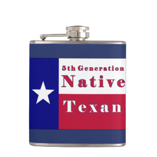 5th Generation Native Texan Flag Hip Flask