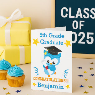 5th Grade Boy Graduation Blue Owl Congrats Card