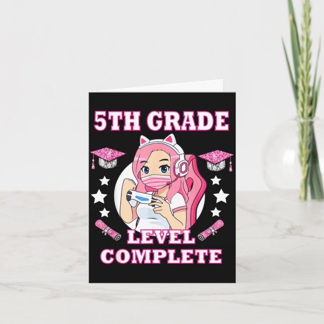5th grade complete funny gaming graduation anime card (Front)