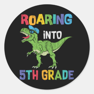5th Grade Dinosaur First Day School Student Gift Classic Round Sticker