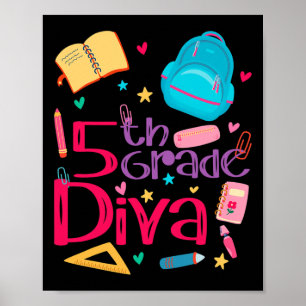 5th Grade Diva Teacher Girl Outfit Cute First Day Poster