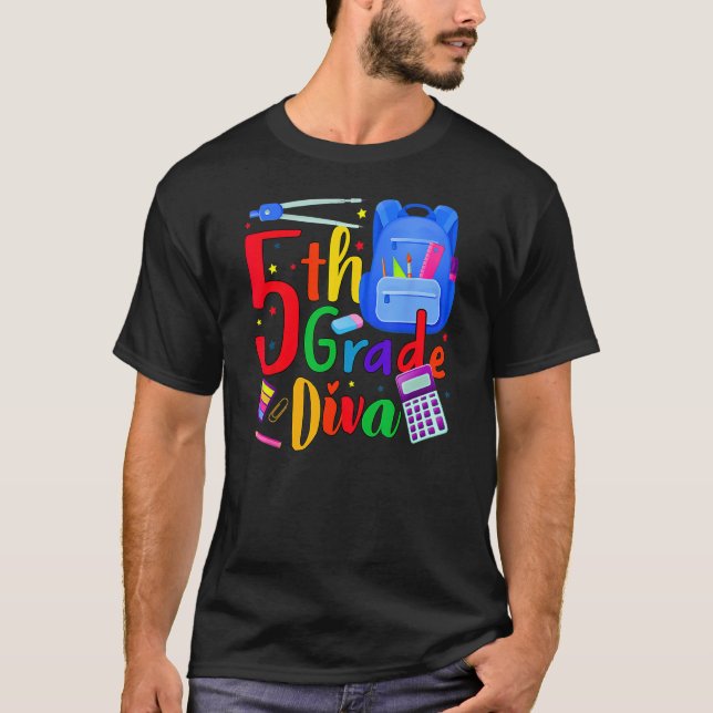 5th Grade Fifth Grader Rocks Back To School Diva T-Shirt (Front)
