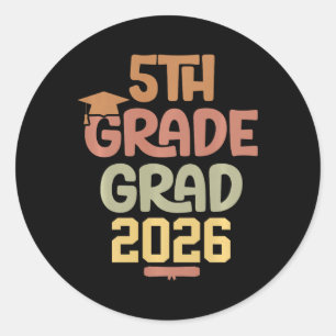 5th Grade Grad Cl Of 2026 Graduation Bold Cozy Col Classic Round Sticker