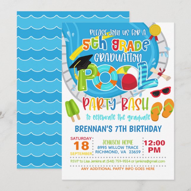 5th Grade Graduation Pool Party - Boy Invitation (Front/Back)