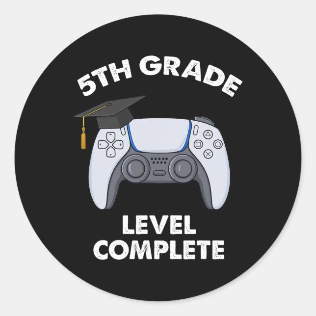5th Grade Level Complete Graduation Gamer Boys Sch Classic Round Sticker (Front)