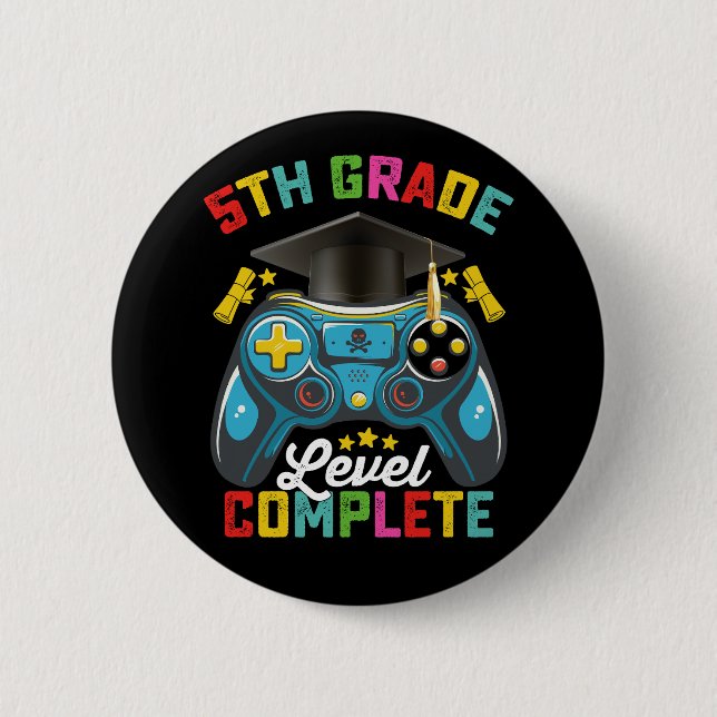 5th Grade Level Complete Graduation Gaming Gamer 2 Inch Round Button (Front)