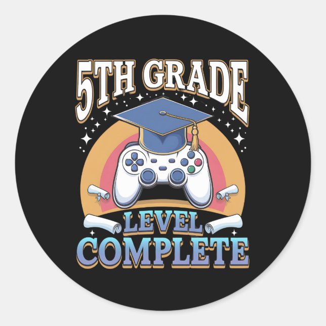 5th Grade Level Complete Graduation Gaming Gamer Classic Round Sticker (Front)