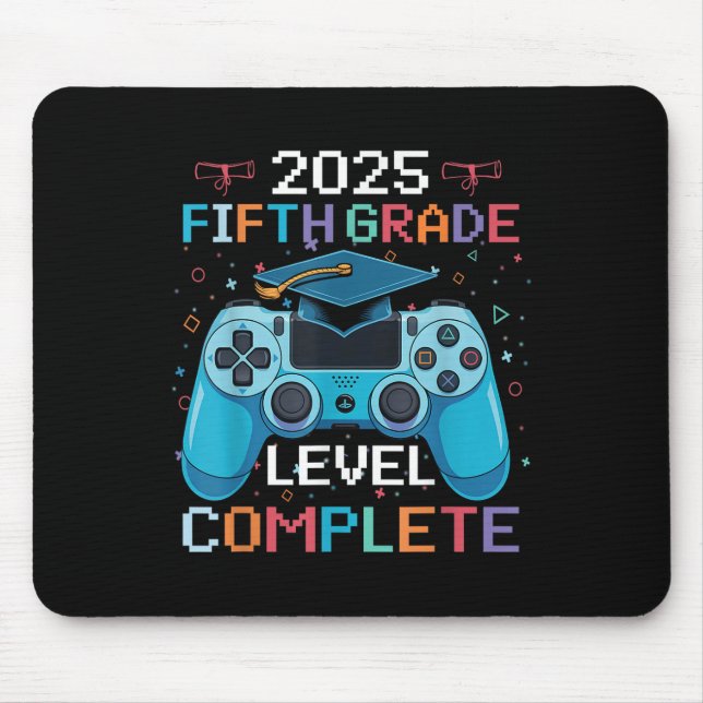 5th Grade Level Complete Video Gamer Boy Graduatio Mouse Pad (Front)