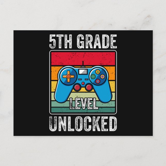 5th Grade Level Unlock Back to School Video Gamer Postcard (Front)