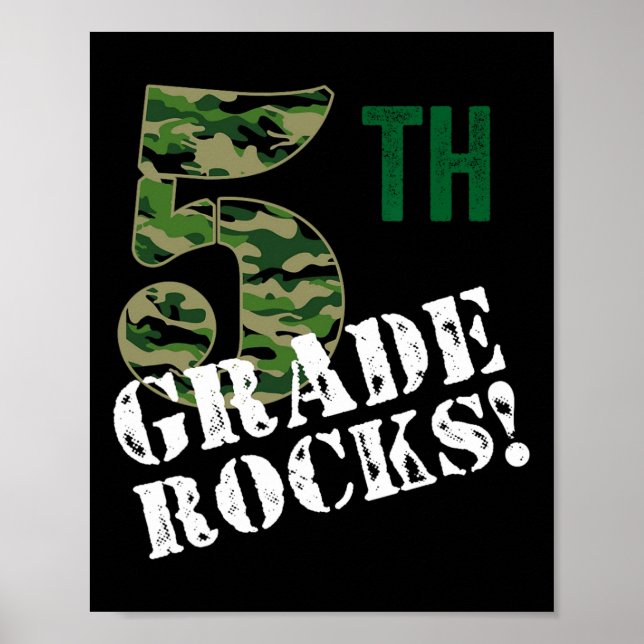 5th Grade Rocks Camo Fifth Grader Back To School C Poster (Front)