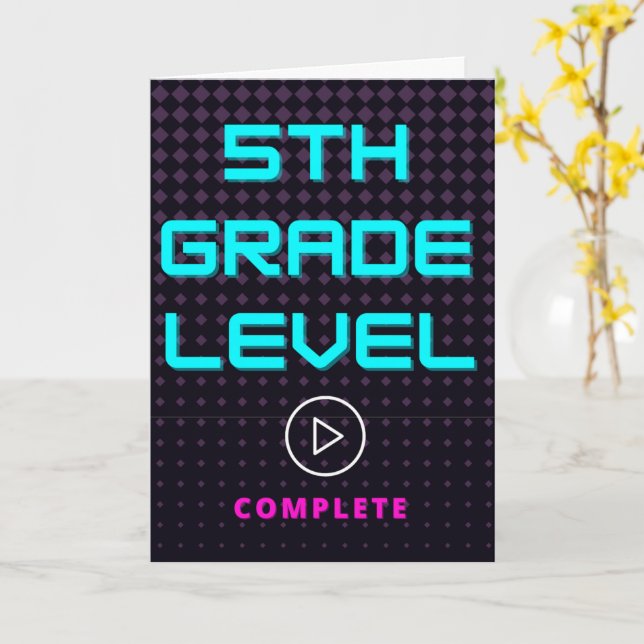 5th Grade School Graduation Gamer Girl Greeting Card (Yellow Flower)