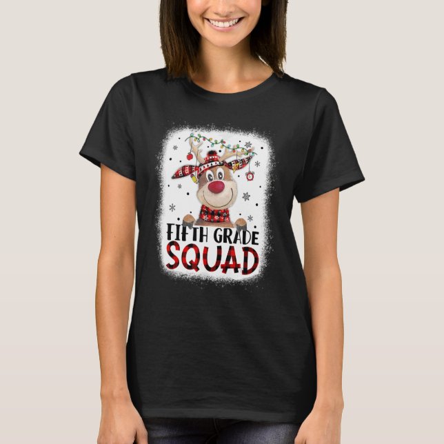 5th Grade Squad Plaid Reindeer Santa Hat Teacher C T-Shirt (Front)