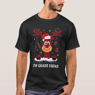 5th Grade Squad Plaid Reindeer Santa Hat Teacher C T-Shirt