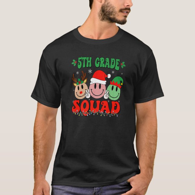 5th Grade Squad Retro Groovy Christmas Teacher Lif T-Shirt (Front)