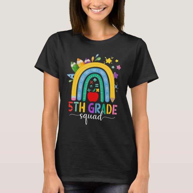 5th Grade Squad Teacher Student Boho Rainbow Back  T-Shirt (Front)