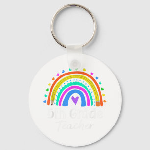 5th Grade Teacher Rainbow Heart Fifth Grade Back T Keychain