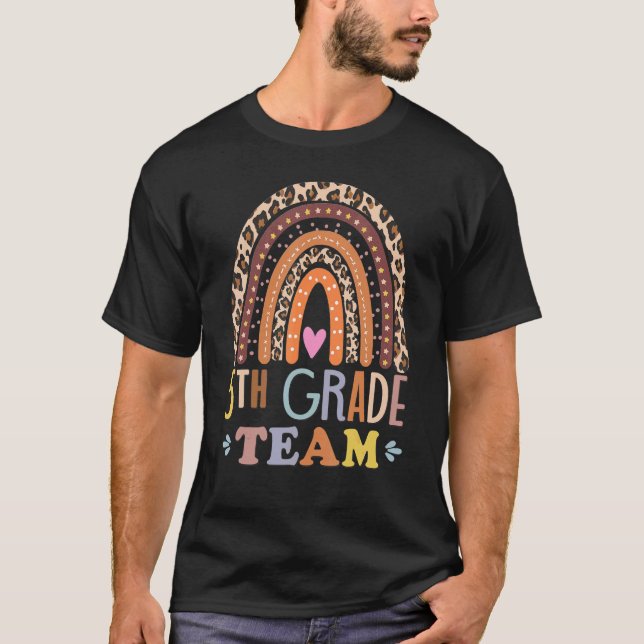 5th Grade Team Cute Leopard Rainbow Back To School T-Shirt (Front)