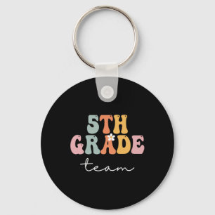 5th Grade Team Retro Groovy Women Happy First Day Keychain