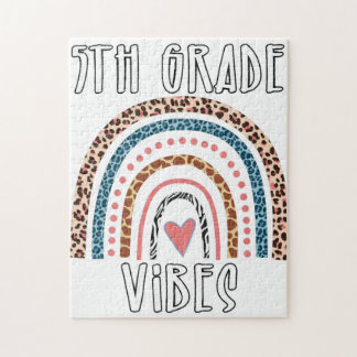 5th Grade Vibes Only Zebra Giraffe Cheetah Rainbow Jigsaw Puzzle