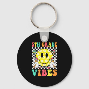 5th grade vibes retro smile face teacher kids back keychain